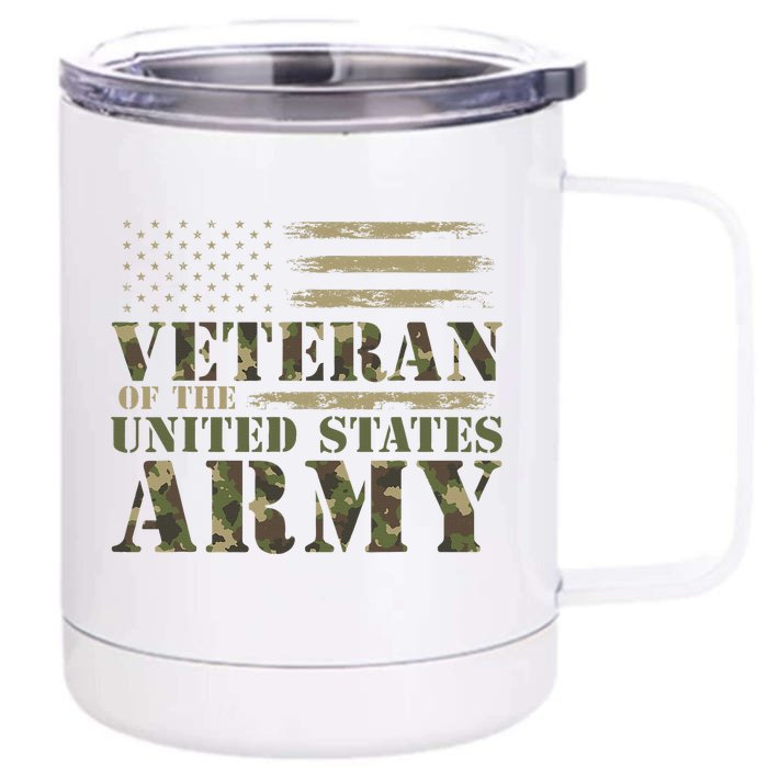 Veteran Of The United States Army Camouflage Us Flag Veteran Front & Back 12oz Stainless Steel Tumbler Cup