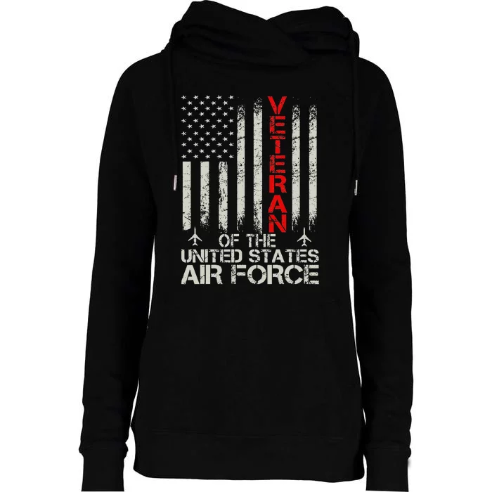 Veteran of the United States Air Force USAF Retro US Flag Womens Funnel Neck Pullover Hood