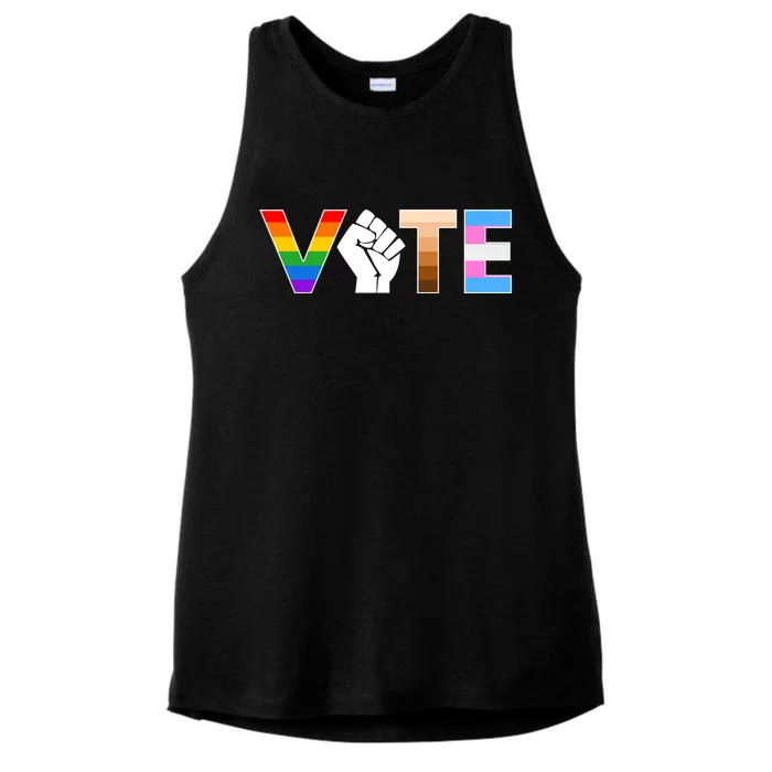 VOTE Protest BLM LBGTQ Equality Ladies Tri-Blend Wicking Tank