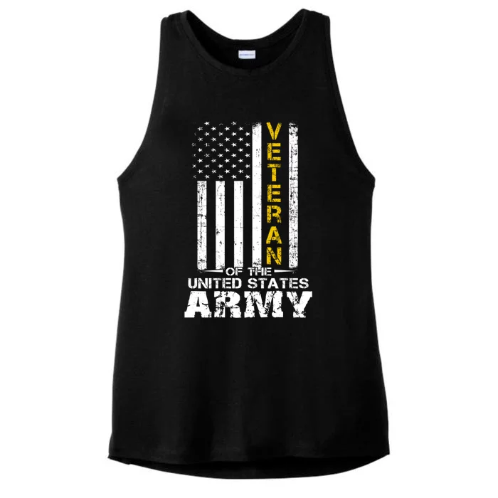 Veteran of United States US Army Gold Ladies Tri-Blend Wicking Tank