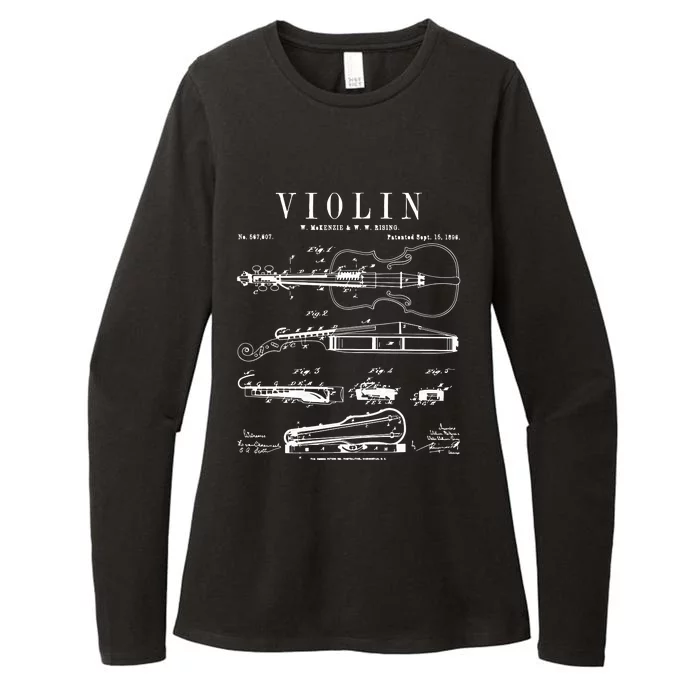 Violin Old Vintage Patent Drawing Print Womens CVC Long Sleeve Shirt