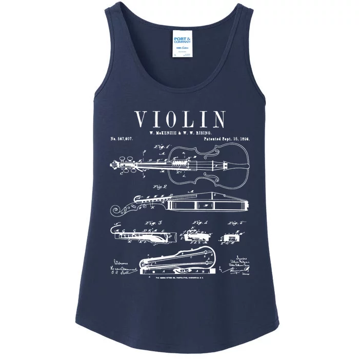 Violin Old Vintage Patent Drawing Print Ladies Essential Tank