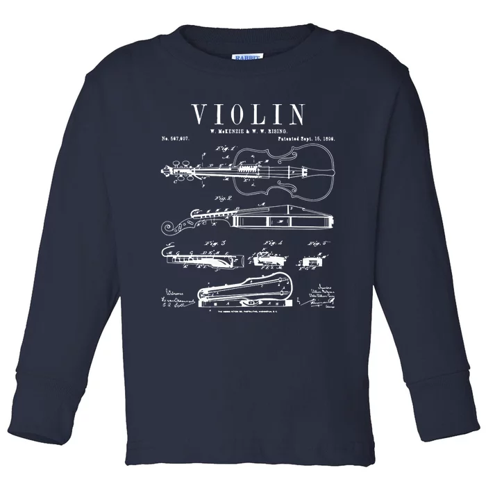 Violin Old Vintage Patent Drawing Print Toddler Long Sleeve Shirt