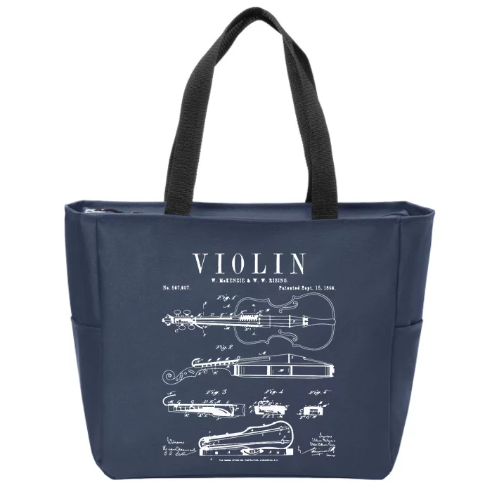 Violin Old Vintage Patent Drawing Print Zip Tote Bag