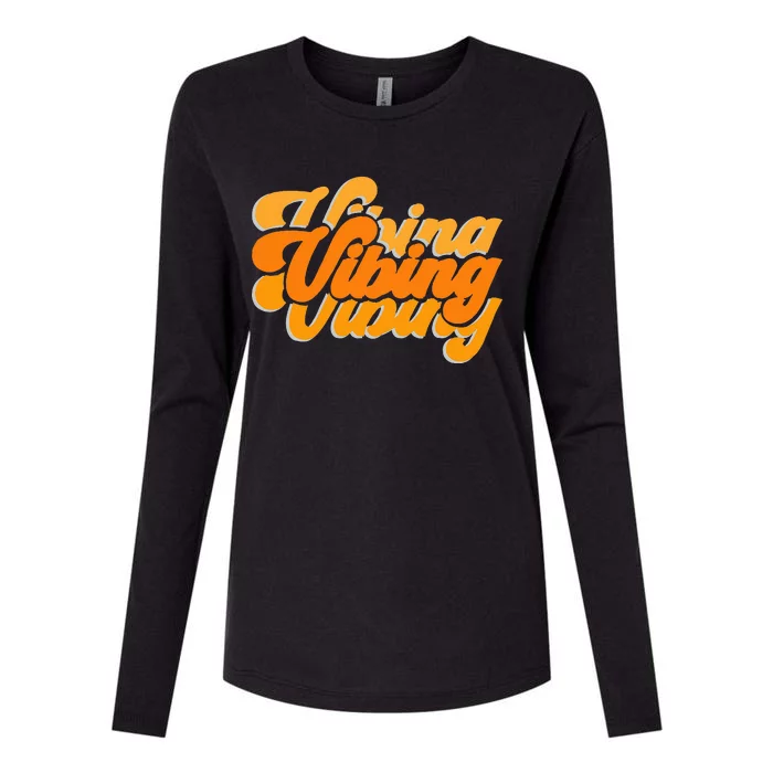 Vibing Orange Vibes Only Color Womens Cotton Relaxed Long Sleeve T-Shirt