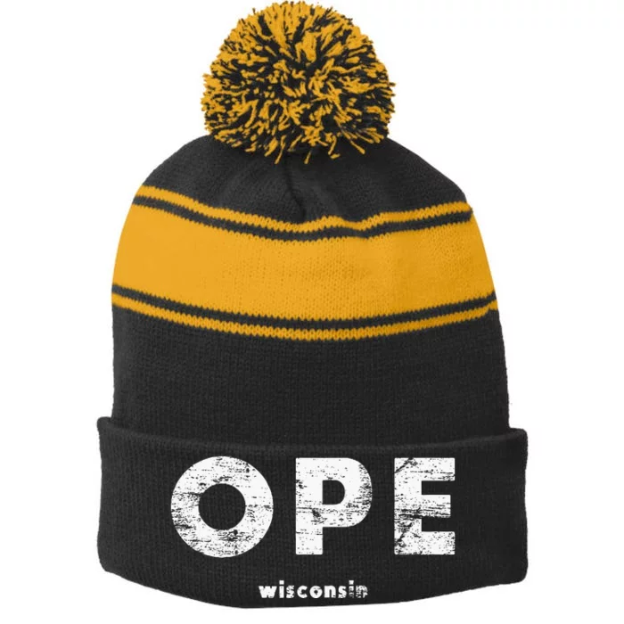 Vintage Ope Wisconsin T Up North Stripe Pom Pom Beanie