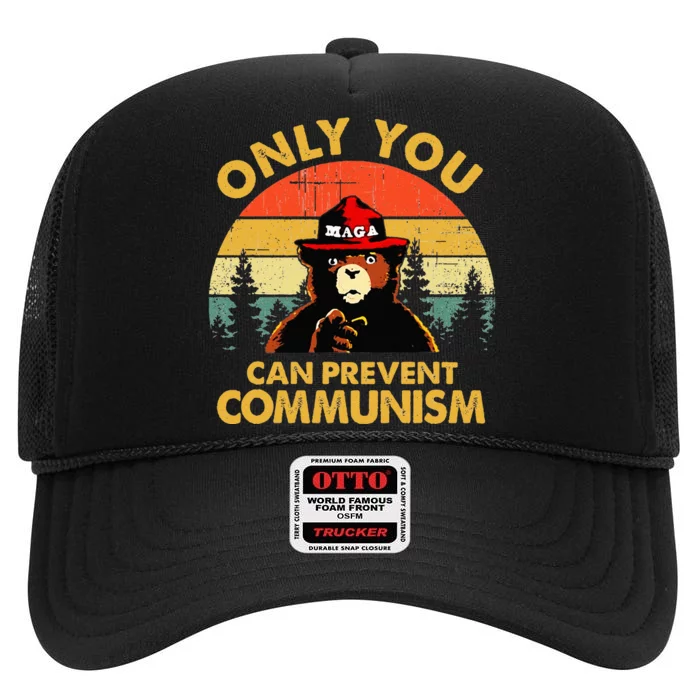 Vintage Only You Can Prevent Communism Funny Bear Camping High Crown Mesh Trucker Hat