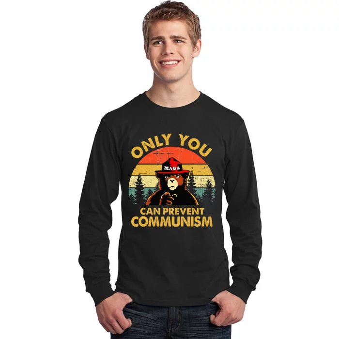 Vintage Only You Can Prevent Communism Funny Bear Camping Tall Long Sleeve T-Shirt