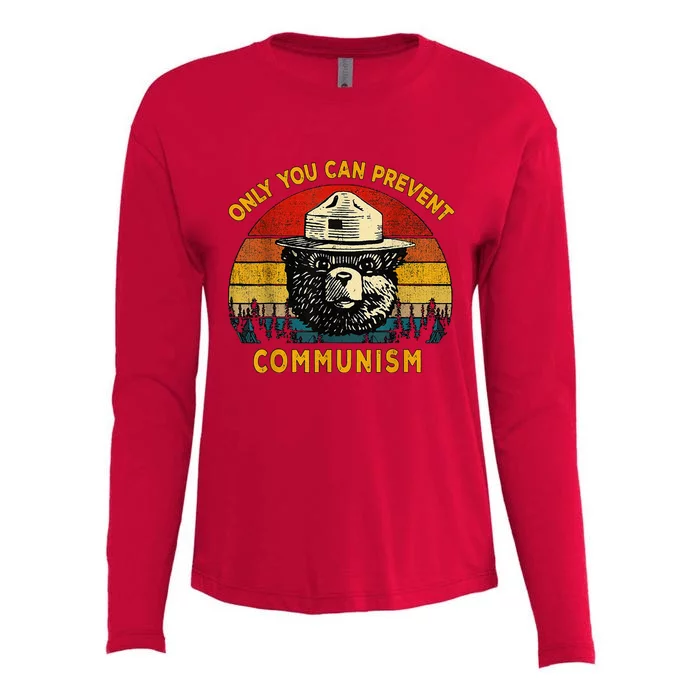 Vintage Only You Can Prevent Communism Camping Bear Womens Cotton Relaxed Long Sleeve T-Shirt