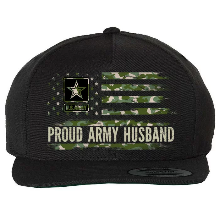 Vintage Proud Army Husband Camo American Flag Veteran Gift Funny Gift Wool Snapback Cap