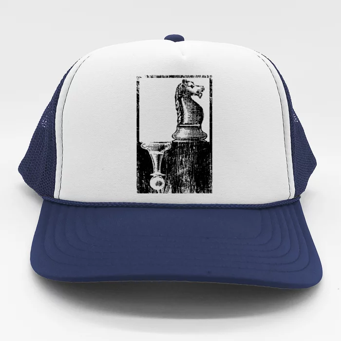 Vintage Pawn And Knight Shadow Chess Trucker Hat