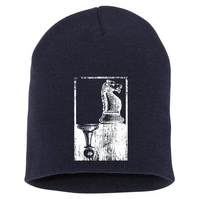 Vintage Pawn And Knight Shadow Chess Short Acrylic Beanie