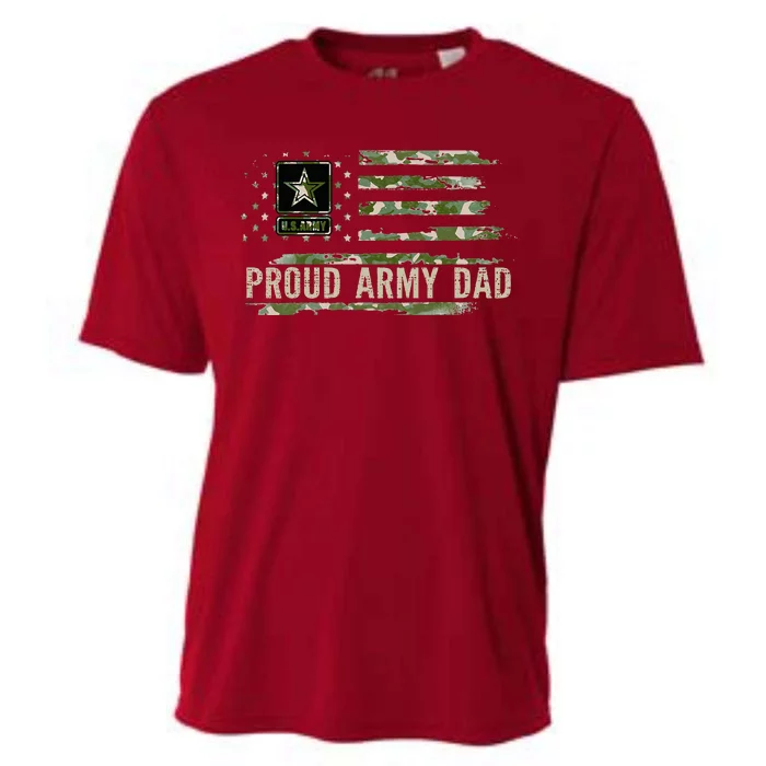 Vintage Proud Army Dad Camo American Flag Veteran Gift Cooling Performance Crew T-Shirt