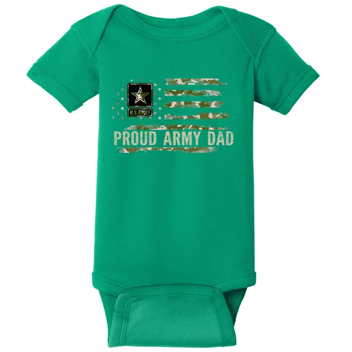 Vintage Proud Army Dad Camo American Flag Veteran Gift Baby Bodysuit