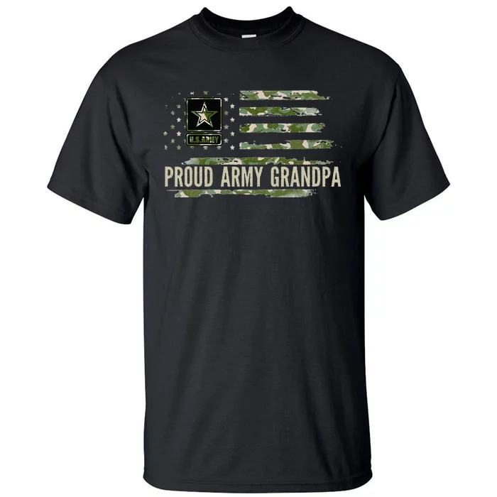 Vintage Proud Army Grandpa Camo American Flag Veteran Gift Tall T-Shirt