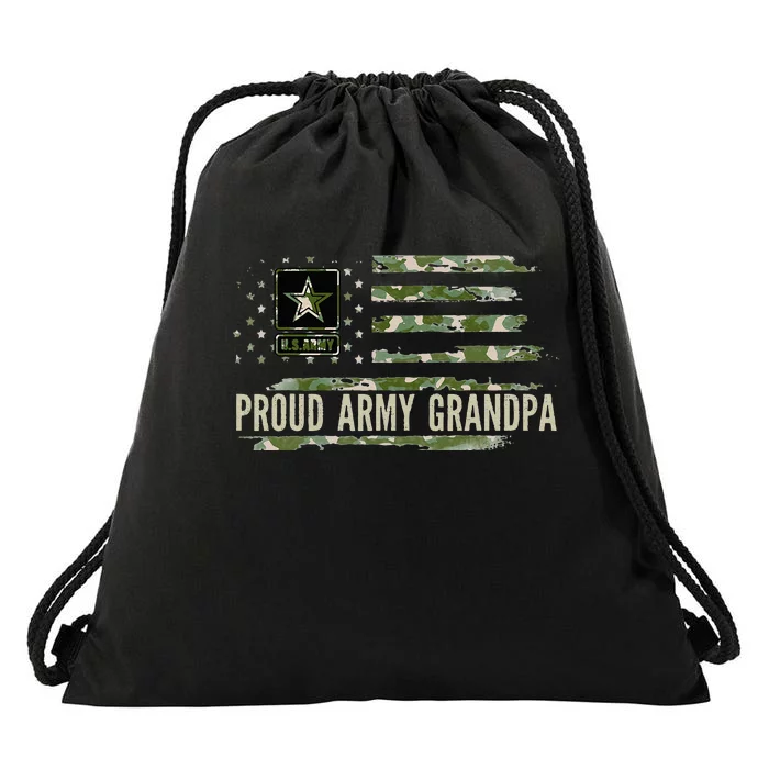 Vintage Proud Army Grandpa Camo American Flag Veteran Gift Drawstring Bag