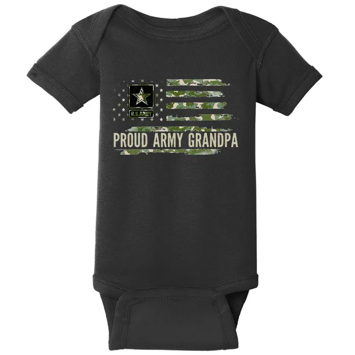 Vintage Proud Army Grandpa Camo American Flag Veteran Gift Baby Bodysuit