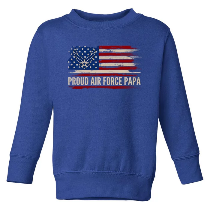 Vintage Proud Air Force Papa American Flag Veteran Gift Toddler Sweatshirt