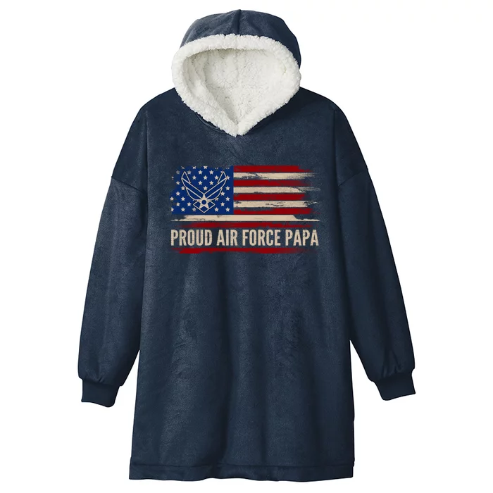 Vintage Proud Air Force Papa American Flag Veteran Gift Hooded Wearable Blanket