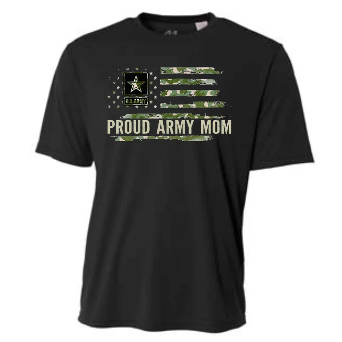 Vintage Proud Army Mom Camo American Flag Veteran Gift Cooling Performance Crew T-Shirt