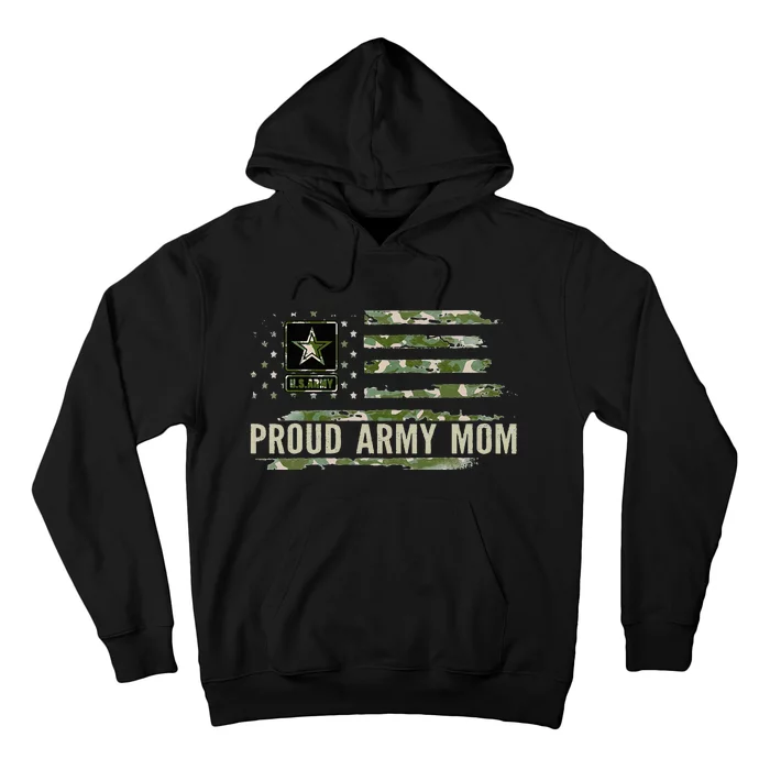 Vintage Proud Army Mom Camo American Flag Veteran Gift Hoodie