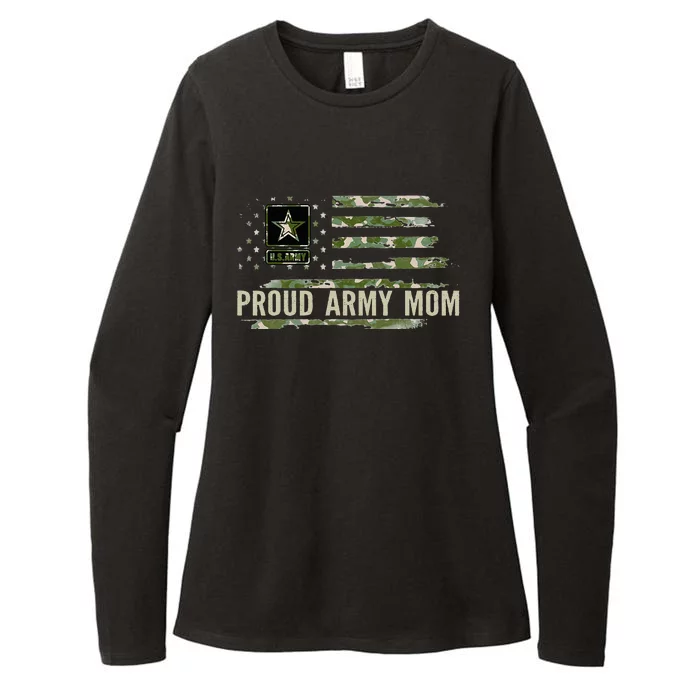 Vintage Proud Army Mom Camo American Flag Veteran Gift Womens CVC Long Sleeve Shirt