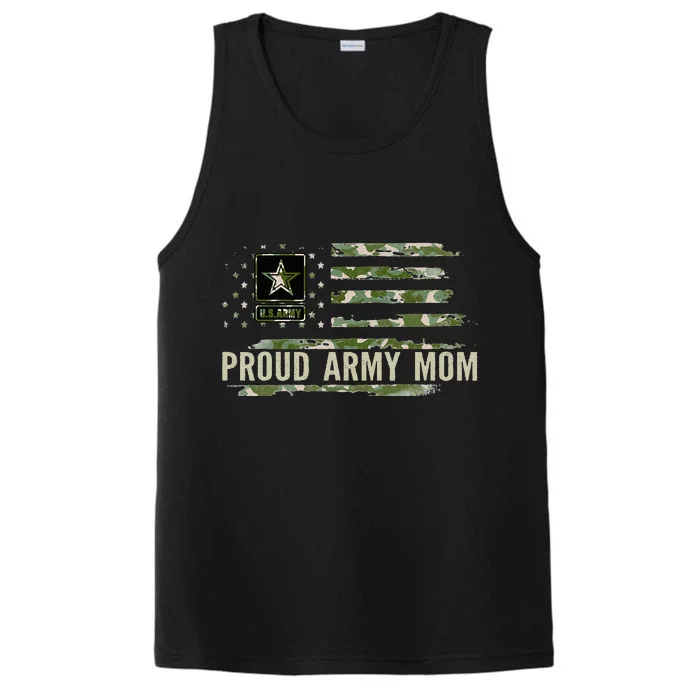 Vintage Proud Army Mom Camo American Flag Veteran Gift Performance Tank