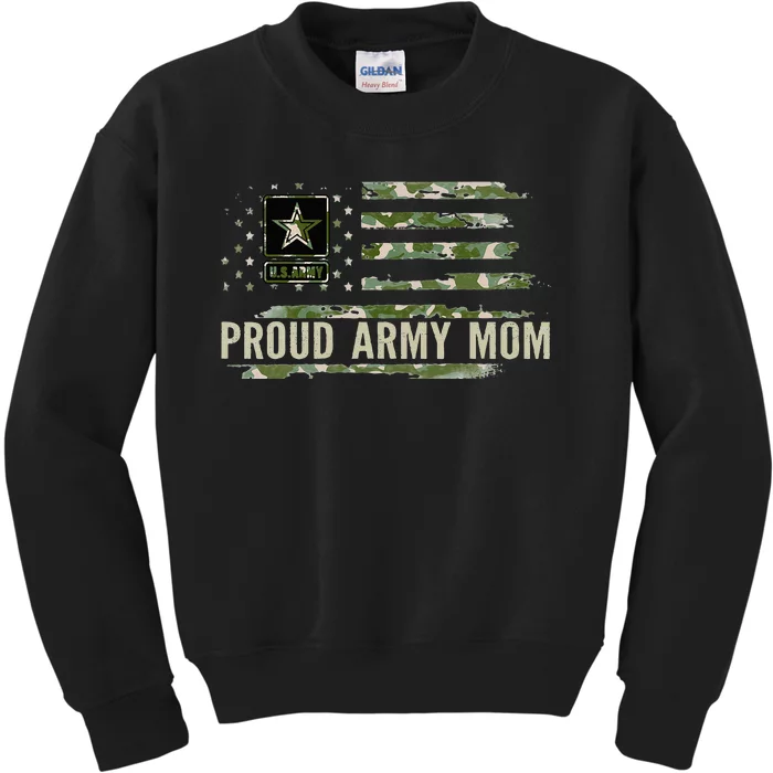 Vintage Proud Army Mom Camo American Flag Veteran Gift Kids Sweatshirt