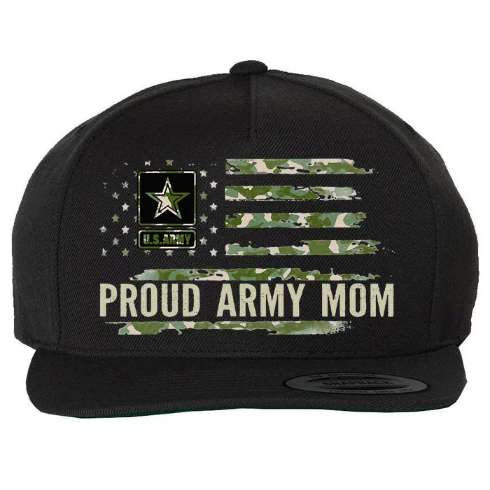 Vintage Proud Army Mom Camo American Flag Veteran Gift Wool Snapback Cap