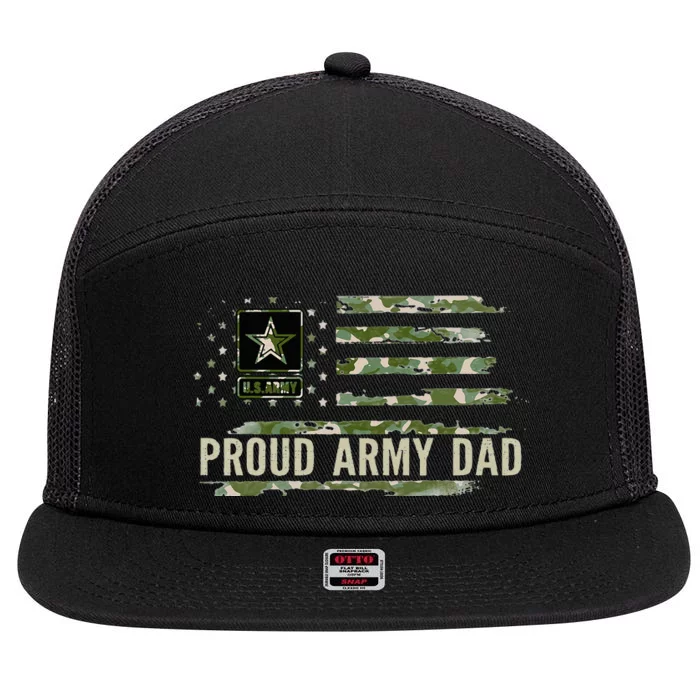 Vintage Proud Army Dad Camo American Flag Veteran Gift 7 Panel Mesh Trucker Snapback Hat