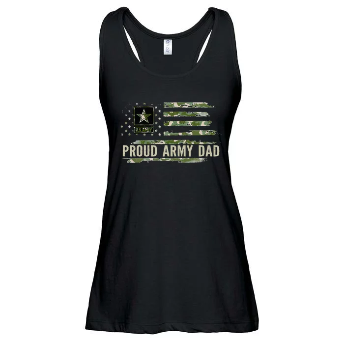 Vintage Proud Army Dad Camo American Flag Veteran Gift Ladies Essential Flowy Tank