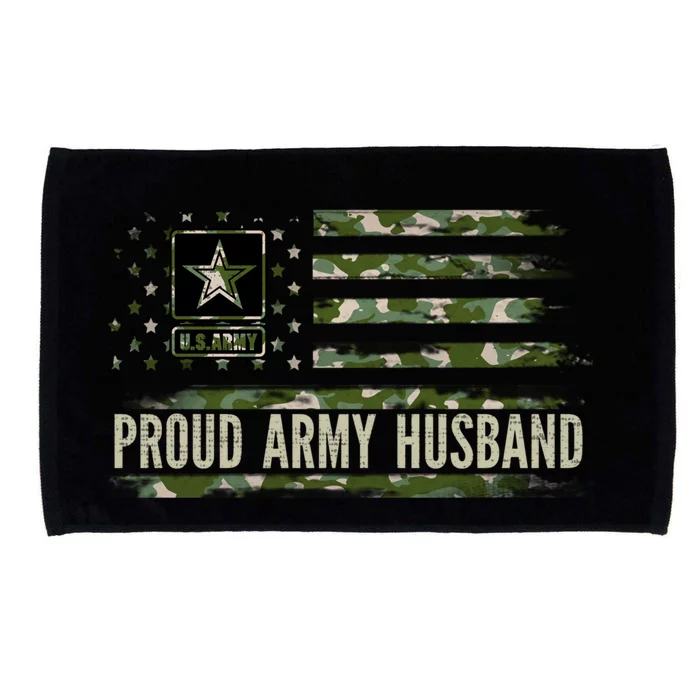 Vintage Proud Army Husband Camo American Flag Veteran Gift Microfiber Hand Towel