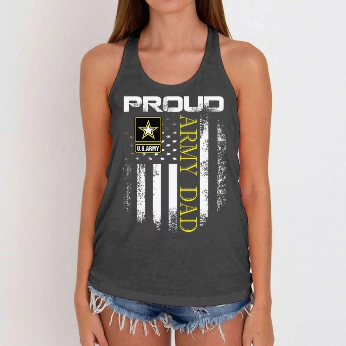 Vintage Proud Army Dad With American Flag Gift Women's Knotted Racerback Tank