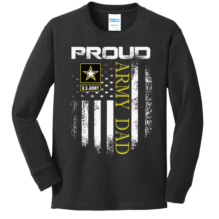 Vintage Proud Army Dad With American Flag Gift Kids Long Sleeve Shirt