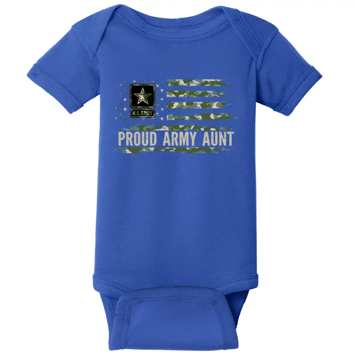 Vintage Proud Army Aunt Camo American Flag Veteran Gift Meaningful Gift Baby Bodysuit