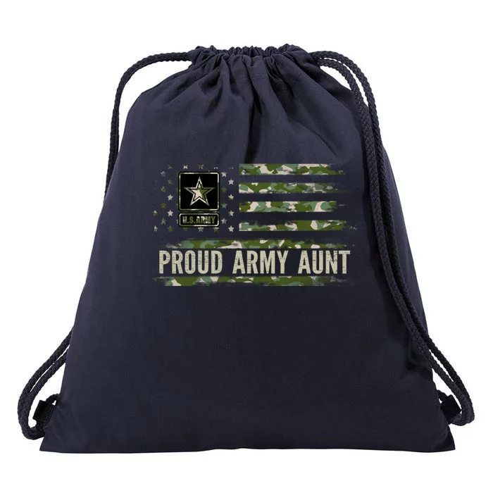 Vintage Proud Army Aunt Camo American Flag Veteran Gift Meaningful Gift Drawstring Bag