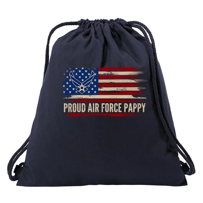 Vintage Proud Air Force Pappy American Flag Veteran Gift Funny Gift Drawstring Bag