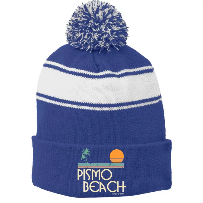 Vintage Pismo Beach California Gift Stripe Pom Pom Beanie