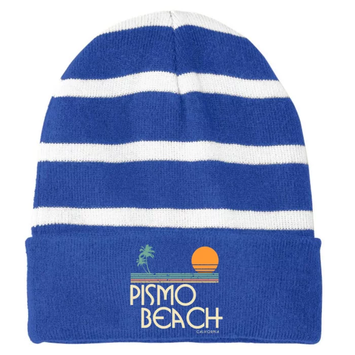 Vintage Pismo Beach California Gift Striped Beanie with Solid Band