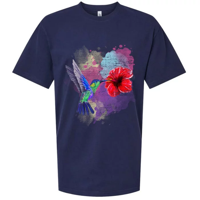 Vintage Pretty Bird Animal Hibiscus Flower Hummingbird Gift Sueded Cloud Jersey T-Shirt