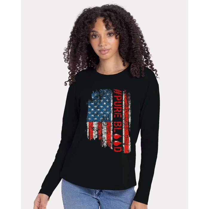 Vintage Pure Blood Movement Pureblood Freedom USA Flag Womens Cotton Relaxed Long Sleeve T-Shirt