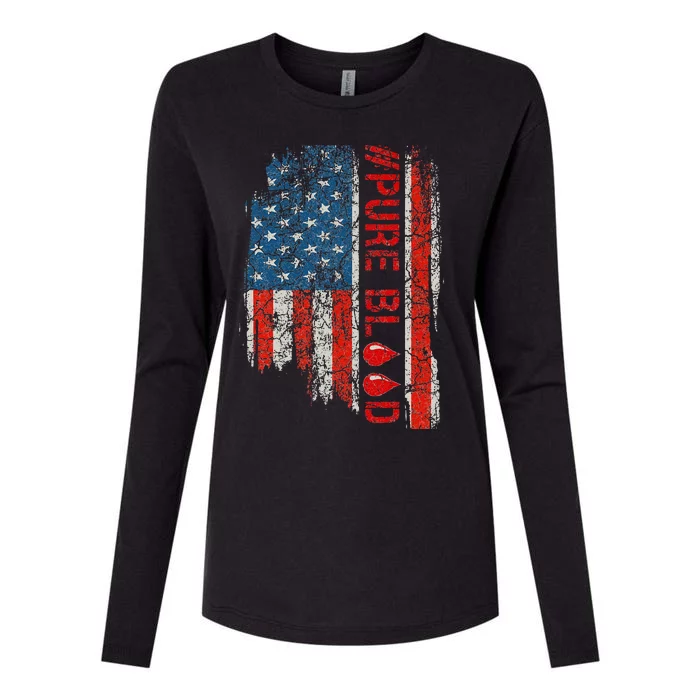 Vintage Pure Blood Movement Pureblood Freedom USA Flag Womens Cotton Relaxed Long Sleeve T-Shirt