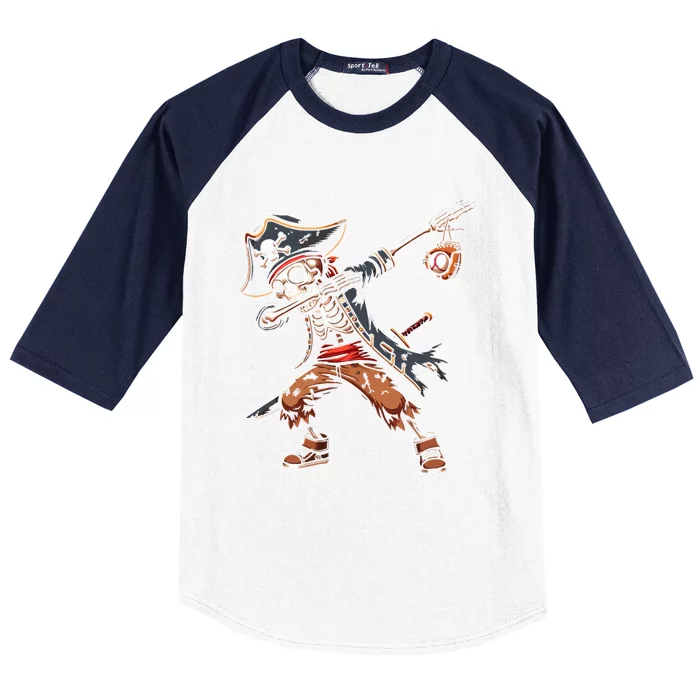 Vintage Pirate Baseball Skull Skeleton Dabbing Halloween Cute Gift Baseball Sleeve Shirt