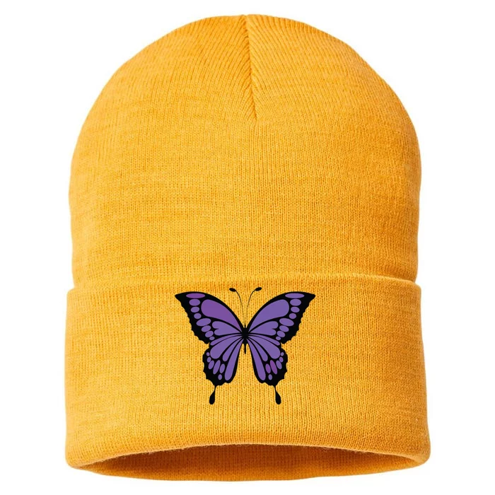 Vibrant Purple Butterfly Sustainable Knit Beanie