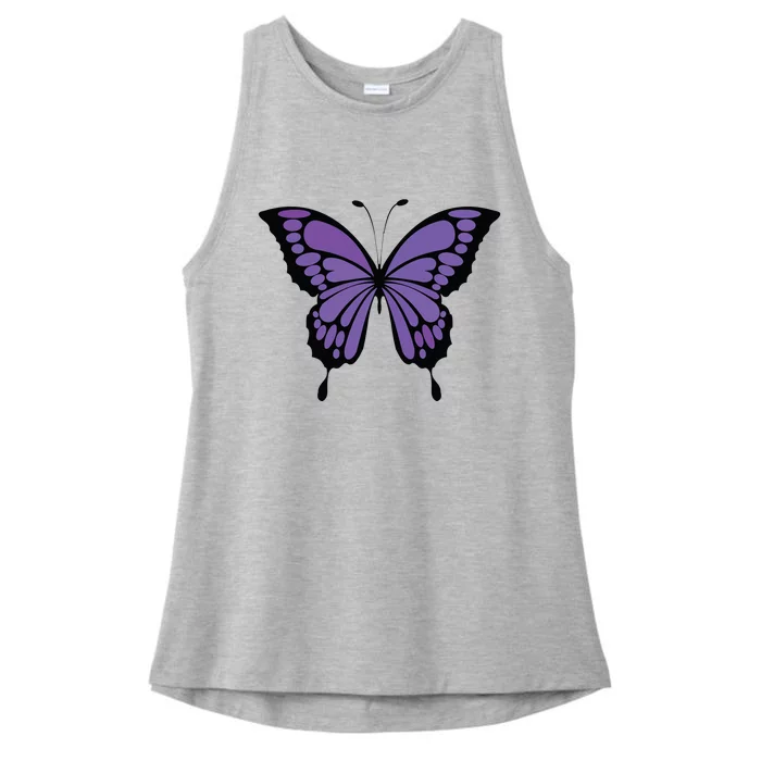 Vibrant Purple Butterfly Ladies Tri-Blend Wicking Tank