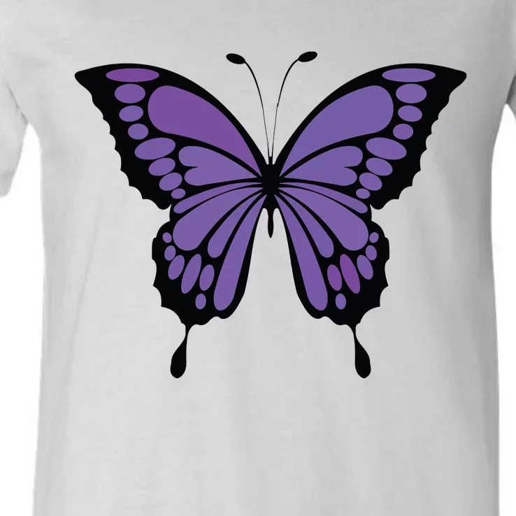 Vibrant Purple Butterfly V-Neck T-Shirt