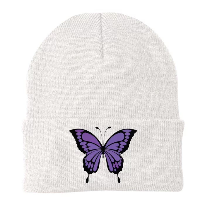 Vibrant Purple Butterfly Knit Cap Winter Beanie