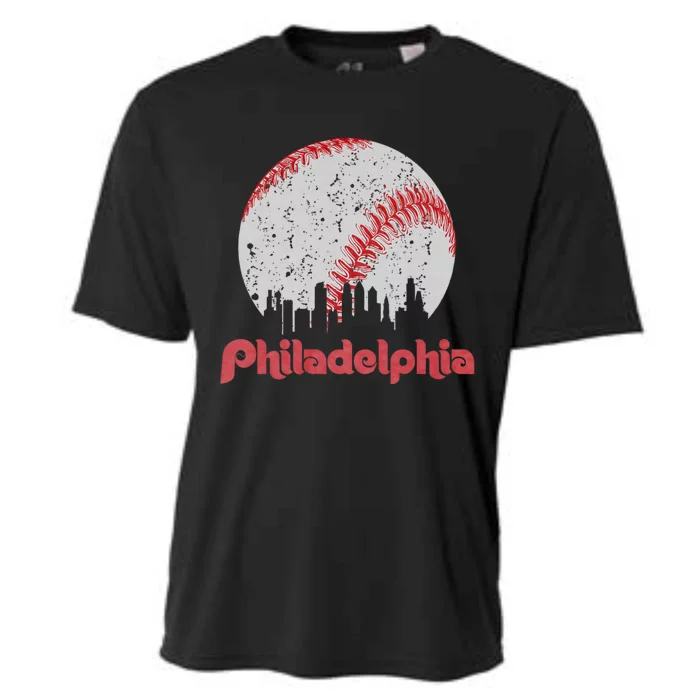 Vintage Philadelphia Baseball Skyline Retro Cityscape Cooling Performance Crew T-Shirt