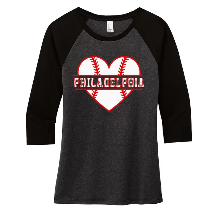 Vintage Philadelphia Baseball Skyline Retro Cityscap Women's Tri-Blend 3/4-Sleeve Raglan Shirt