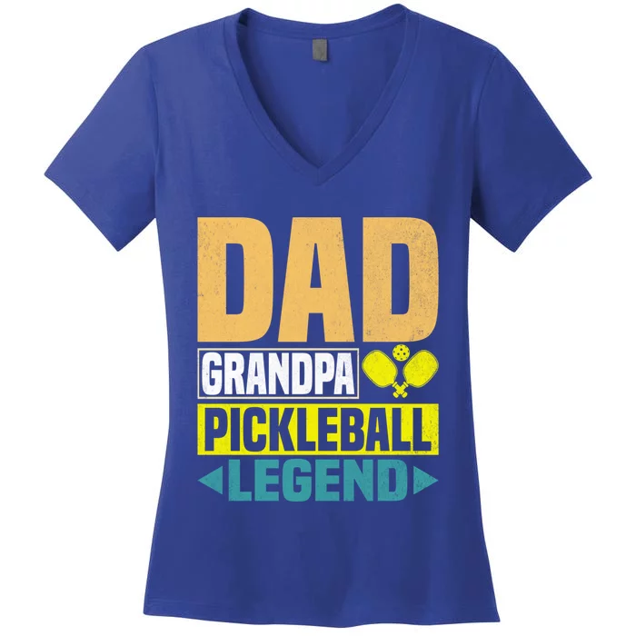 Vintage Pickle Ball Daddy Grandpa Pickleball Legend Dad Gift Women's V-Neck T-Shirt